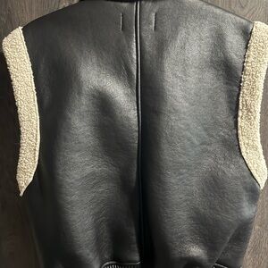 Steve Madden Black Faux Leather Vest with Cream Sherpa